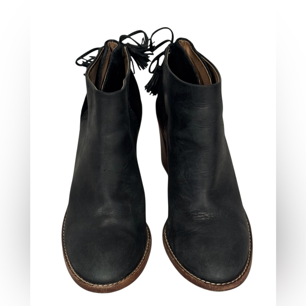 Sezane Madewell High Heel Tassel Black Leather Ankle Boots Sz. 8 1/2 - Picture 5 of 11
